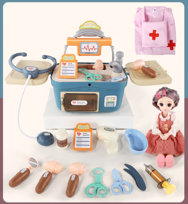 Blue medical box doll