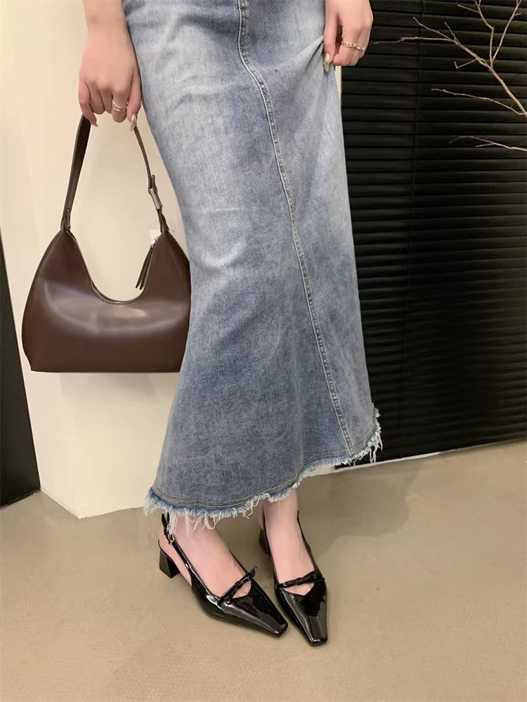 Women's Silver French Style Block Heel Sandals, 2025 New Arrival, Elegant Closed Toe Summer Shoes, Unique Designer Heels For Women