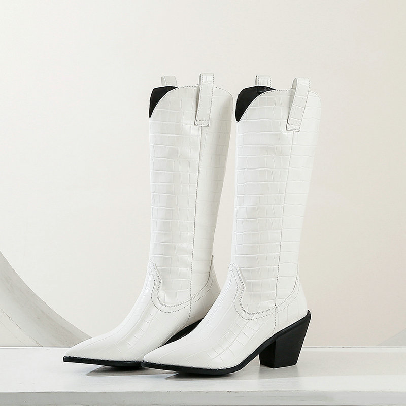 Long Boots Thick Heel Boots Women's Casual Knee length Boots High Boots White - Shop at LoveMi