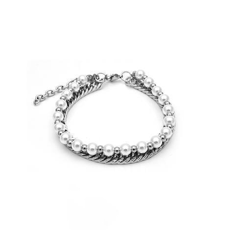 Hip Hop Double Pearl Titanium Steel Men's And Women's Bracelet
