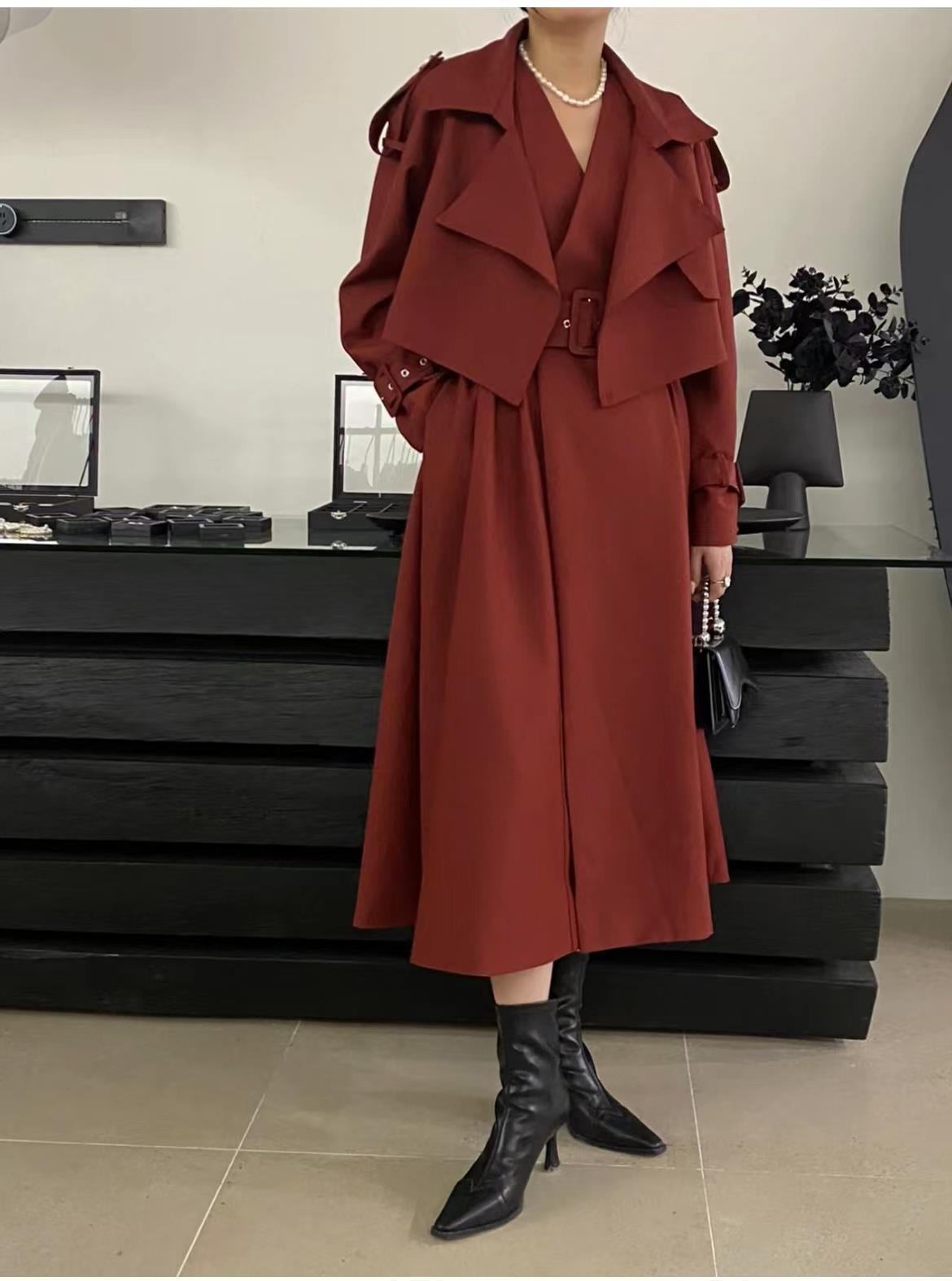 Elegant Temperament Hundreds Of Sleeveless Dresses Plus Trench Coat Set Red - Shop at LoveMi