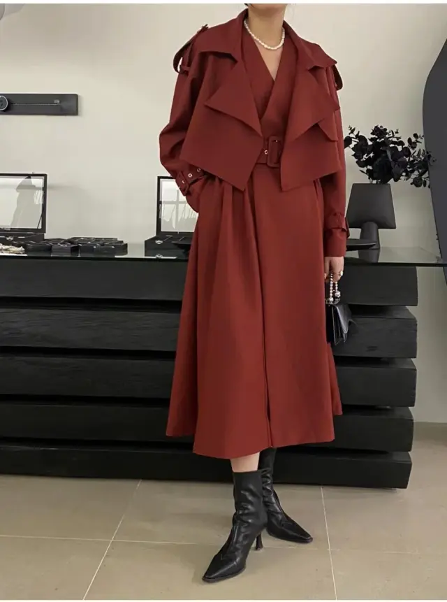 Elegant Temperament Hundreds Of Sleeveless Dresses Plus Trench Coat Set Red - Shop at LoveMi