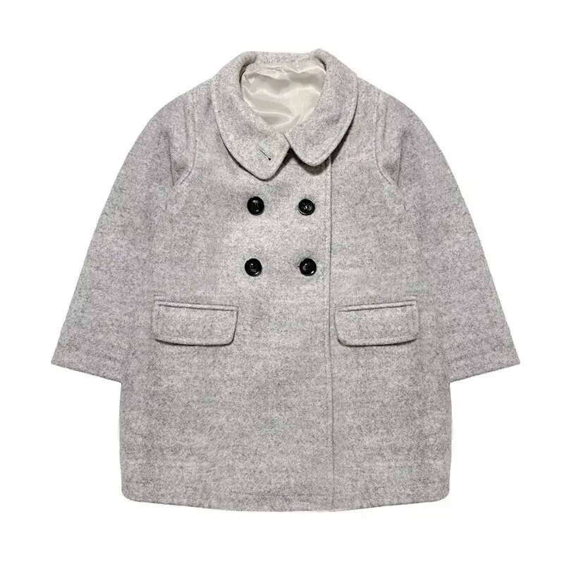 Girls Vintage Doll-Style Wool Coat with Rounded Collar