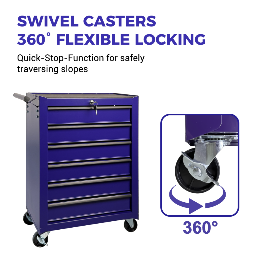 Rolling Metal Tool Chest With 6 Drawers, 20inch 6-Drawer Tool Chest Cabinet With Ball Bearing Drawer Slides, Steel Tool Storage Box Organizer -PURPLE