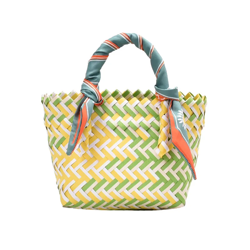 Woven Vegetable Basket Handbags New Trend - Yellow