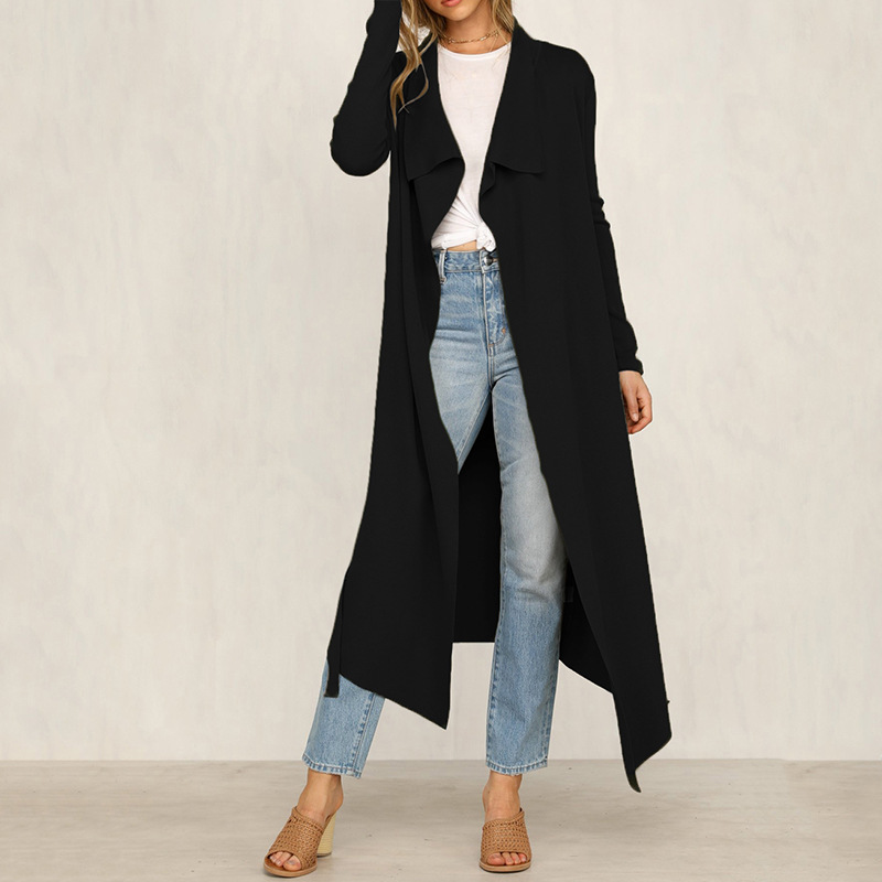 Trendy Coat Windbreaker Women's Lace Lapel Women's Clothing Black - Shop at LoveMi