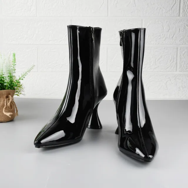 Women Boots Pointed Toe Ankle Boots Side Zipper Shoes Black - Shop at LoveMi