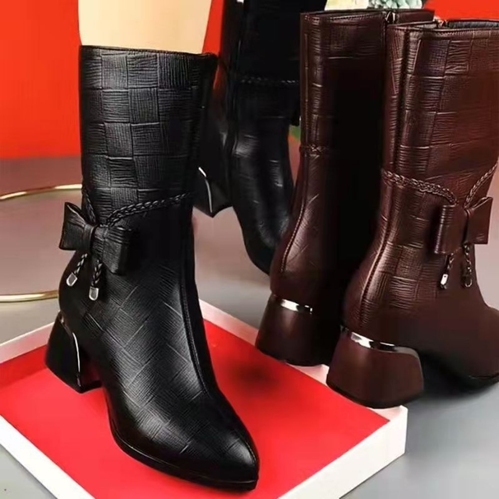 Ladies Casual Fashion Boots Round Toe Square Heel Side Zip Mid Boots