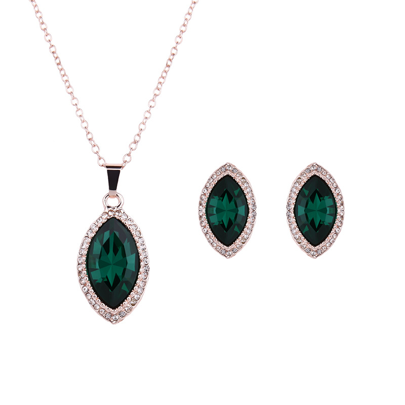 Full Rhinestone Drop Necklace And Earring Set