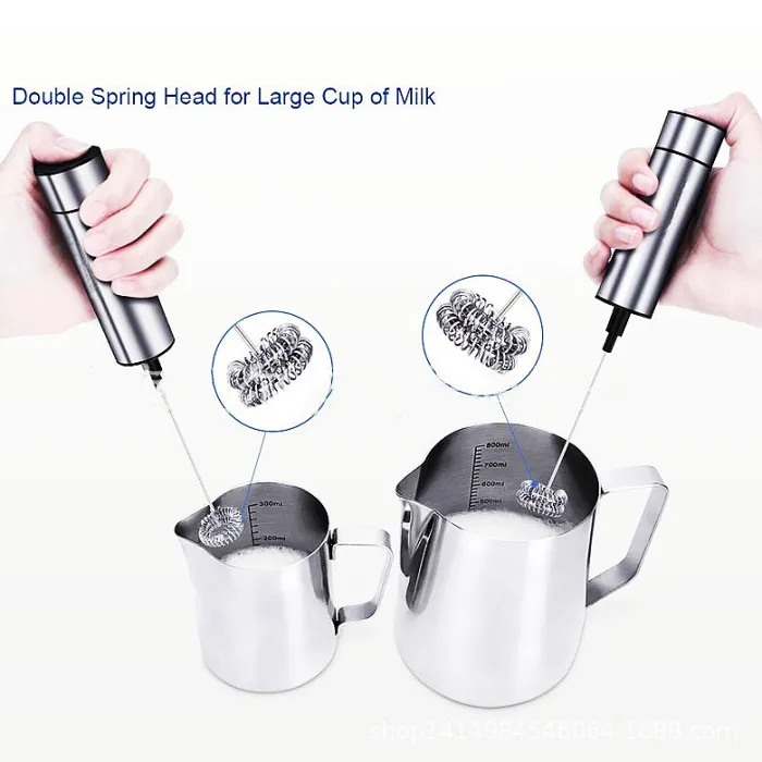 Handheld Electric Milk Frother with Double Whisk, Battery Coffee Foamer and Drink Mixer - detail photo 4