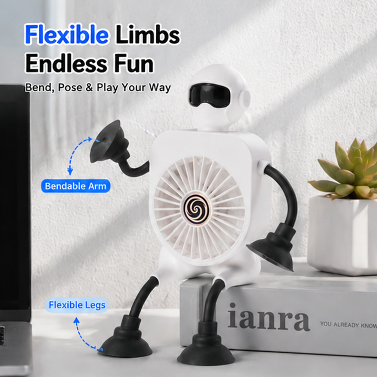 2000 MAh Fun Suction Cup Fan With Bendable Arms And Legs,can Be Attached To Surfaces Such As Glass Doors,Walls, And Cabinet Sides. Perfect For Bathrooms,Kitchens, Strollers,Car Fan,bathroom F thumbnail 10
