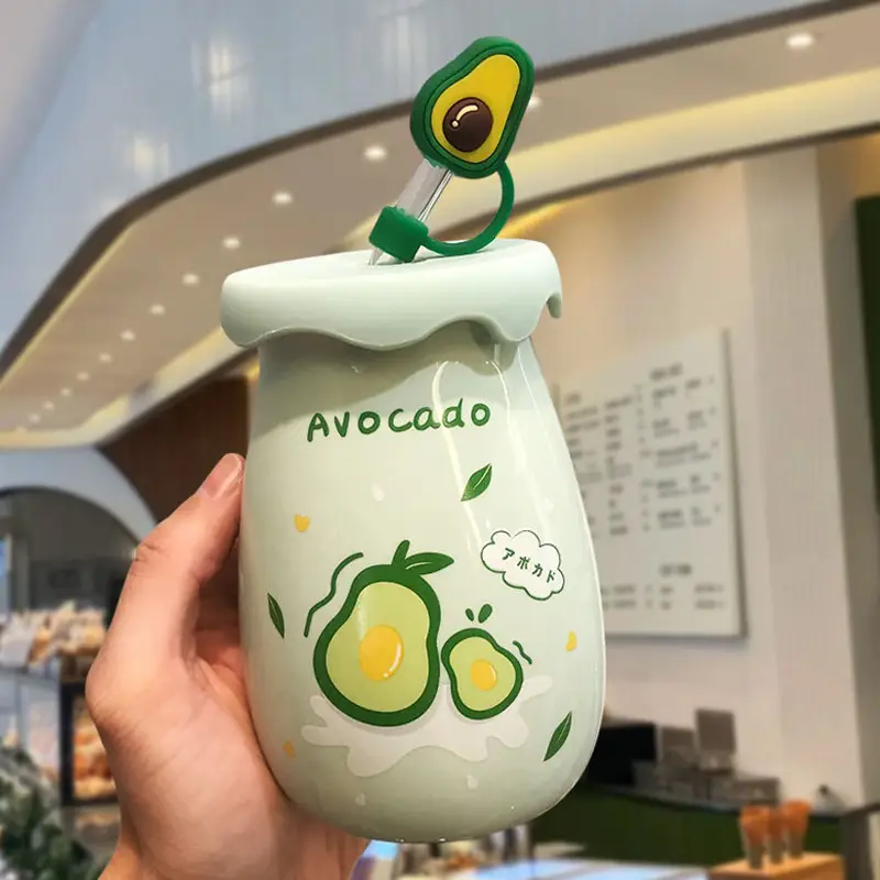 Japanese Fruit Milk Tea Household Ceramic Straw Cup