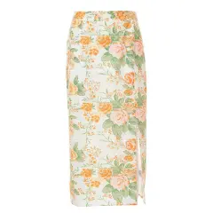 Ladies Fashion Print Low Zip Side Slit Skirt - Printing-M - View 1