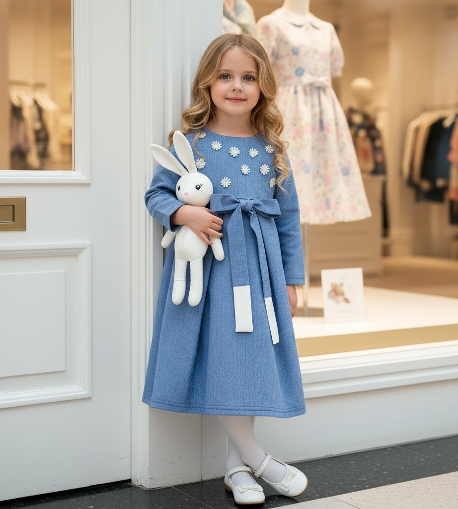 Girls Vintage Long Skirt Cotton Lining Princess Blue Party Dress — image 7