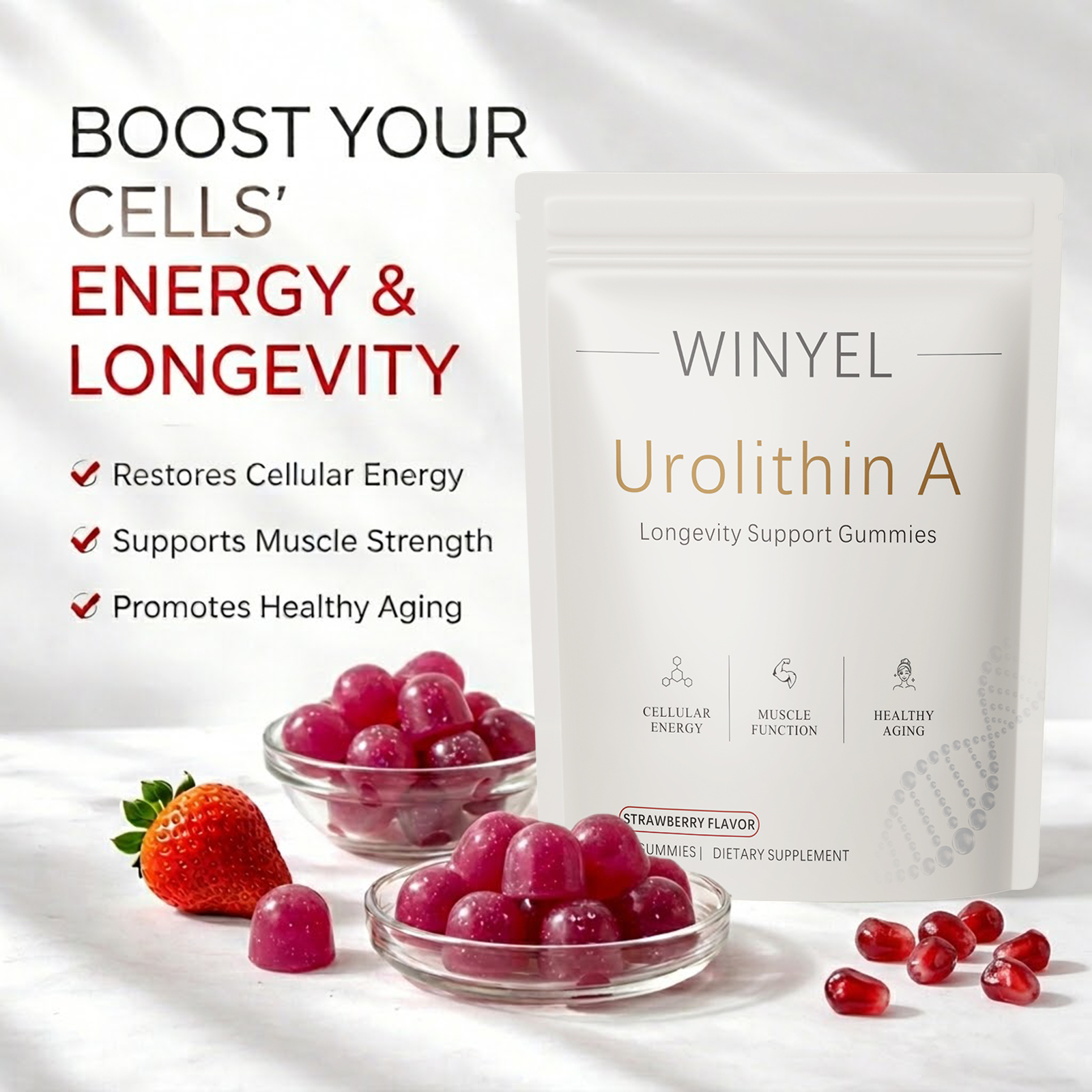WINYEL Urolithin A Supplement Gummies - For Healthy Aging Cellular Energy Muscle Strength And Longevity - 60 Gummies — foto 8