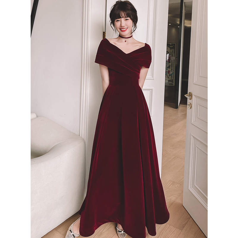 Summer Wedding Red Engagement Dress Wine Red Gxwp244 Velvet Long S - Shop at LoveMi