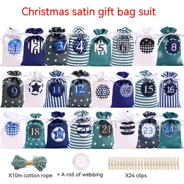 Christmas Advent Calendar Satin Gift Bag Suit Green - Shop at LoveMi
