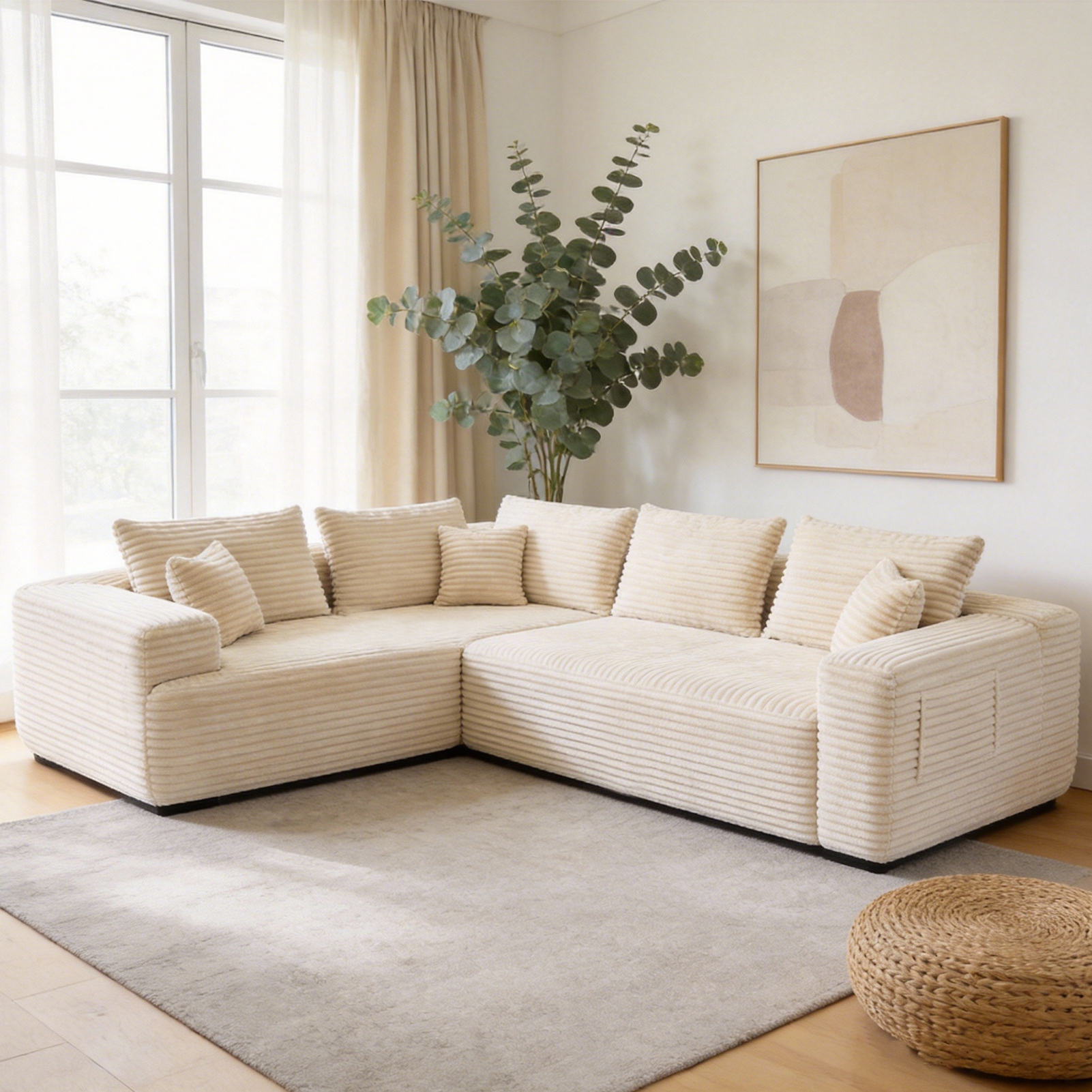 YM3116250005811& YM3116250006111 Combination Products Are Not Sold Sep-L Shape Modular Sectional Couch Spacious Comfortable 2 Seater Sofa With Pillows For Living Room Office No Assembly Required Beig