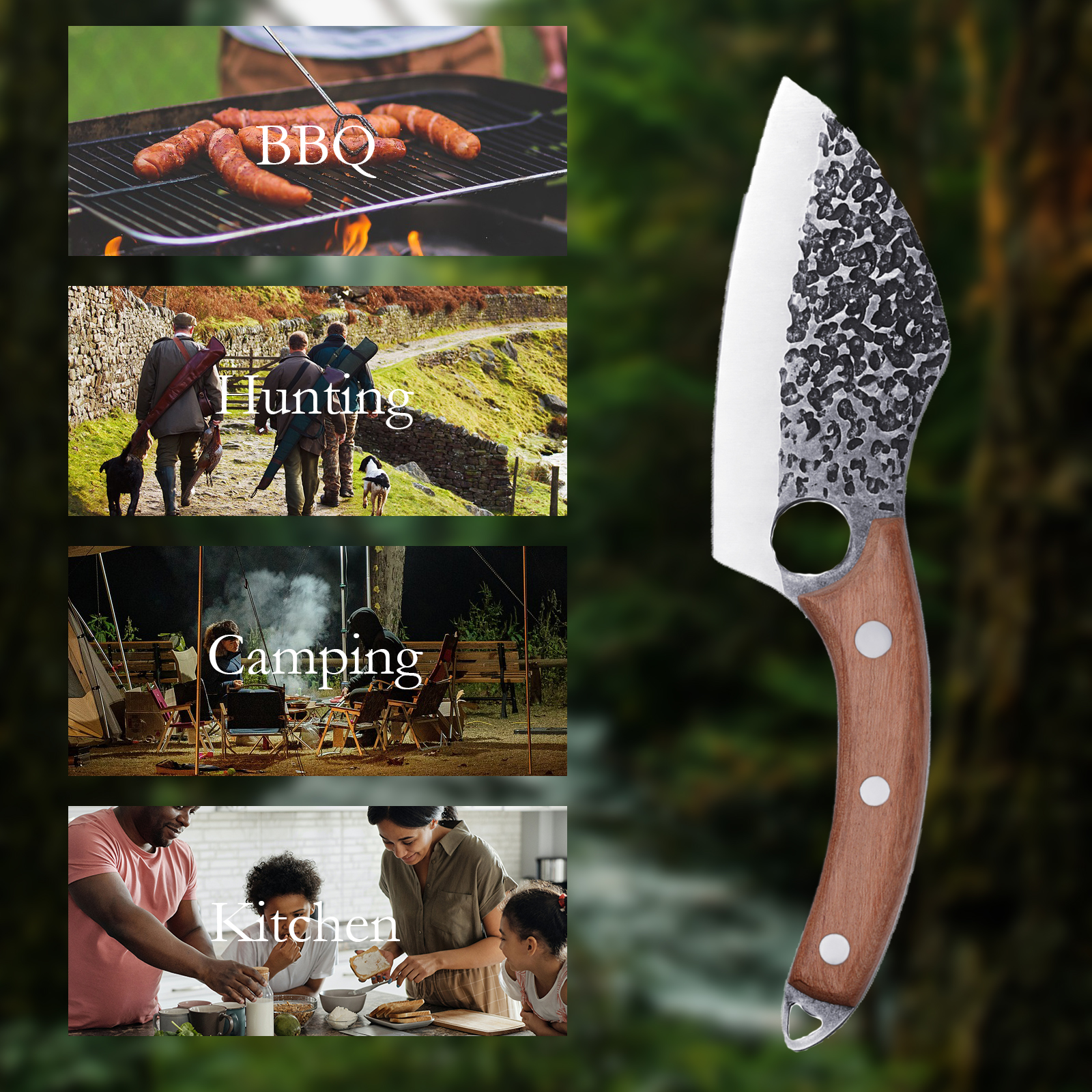 Viking Knife Japanese Professional Kitchen Knife Hand Forged Meat Cleaver Knife With Finger Hole And Heart Hanging Hole