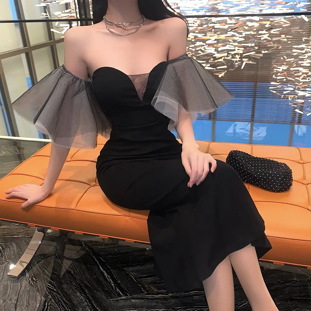 Women's Fashion Mesh Sleeve Patchwork Dress