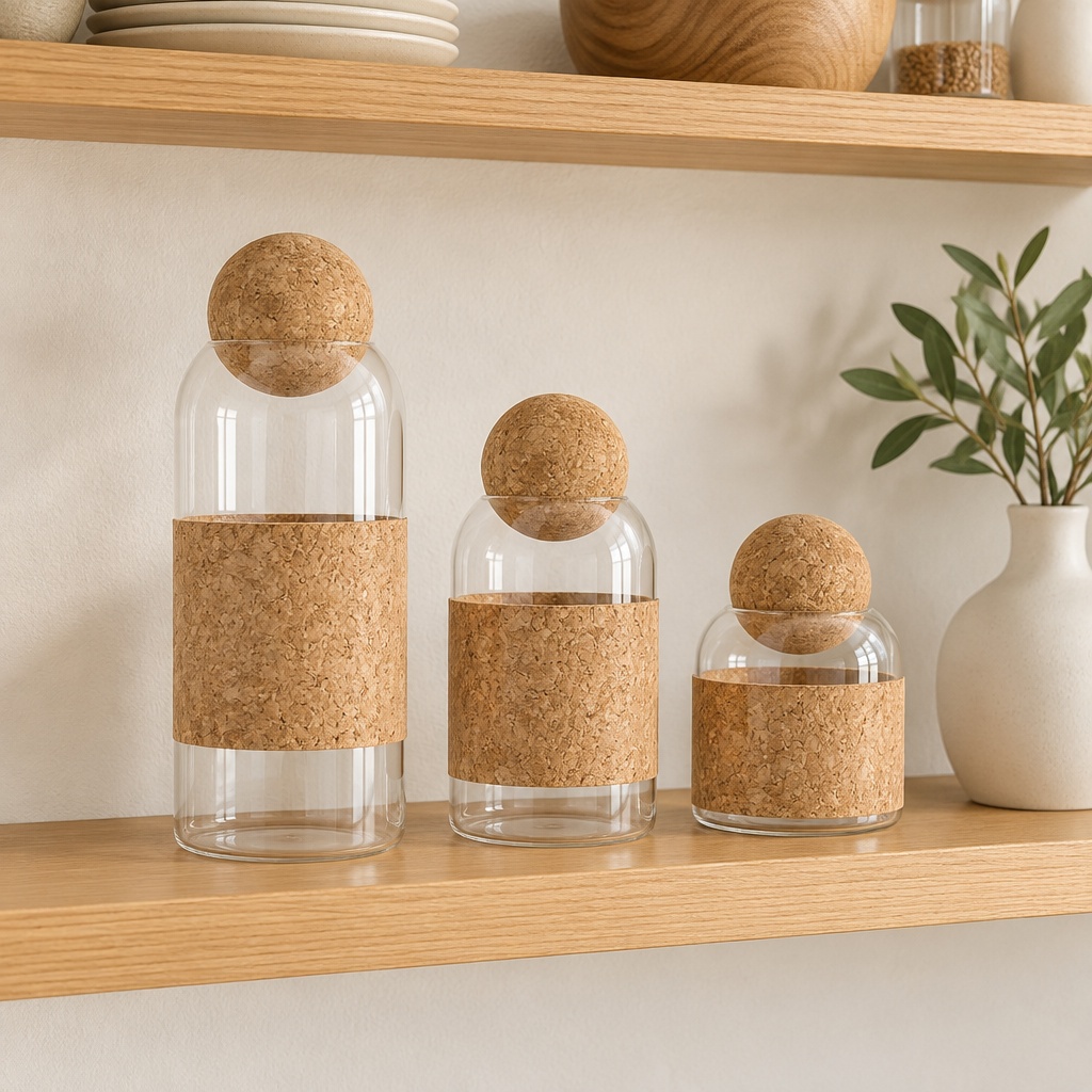 Glass Storage Jar With Ball Cork Lid, Borosilicate Pantry