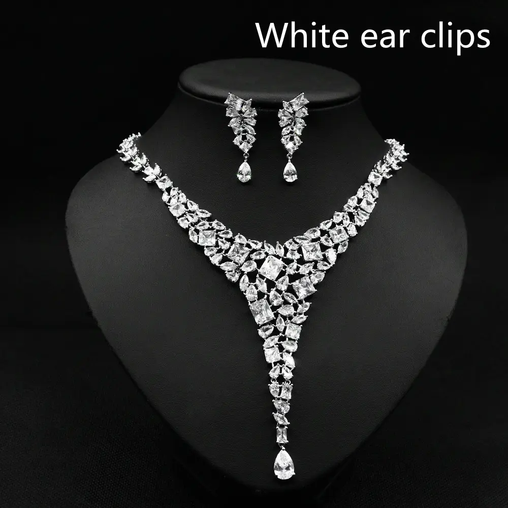 Colorful Zircon Necklace Set Wedding Dress Earring