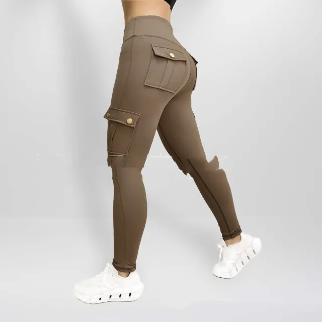 Workwear With Pocket Fitness Pants For Women High Elastic Tight Chocolate - Shop at LoveMi