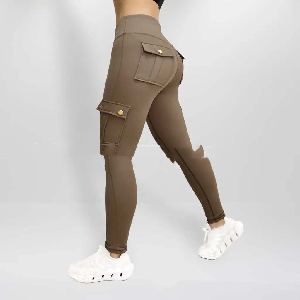 Workwear With Pocket Fitness Pants For Women High Elastic Tight - Chocolate
