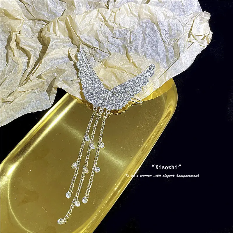Temperament And Elegant Rhinestone Wings Tassel Hairpin