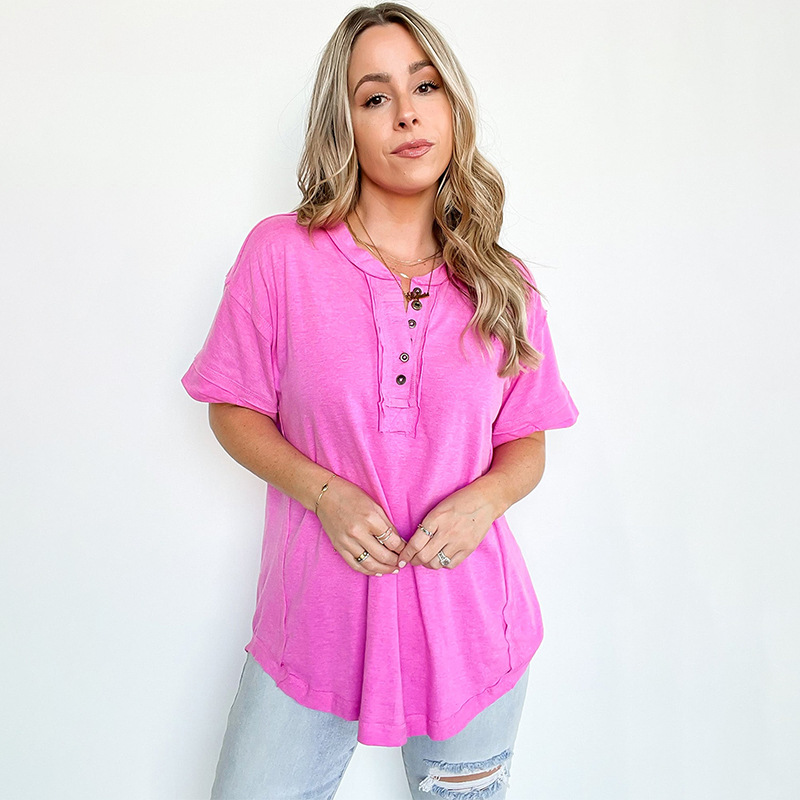 Mid-length Shiying Casual Style Half-open Collar Top