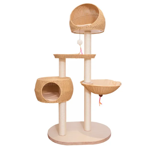 Integrated Multi Layer Solid Wood Cat Tree Apricot - Shop at LoveMi