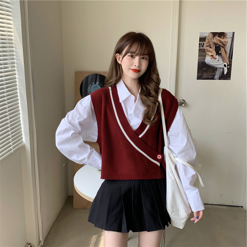 All-match V-neck Sweater Vest Short Waistcoat Top Trend