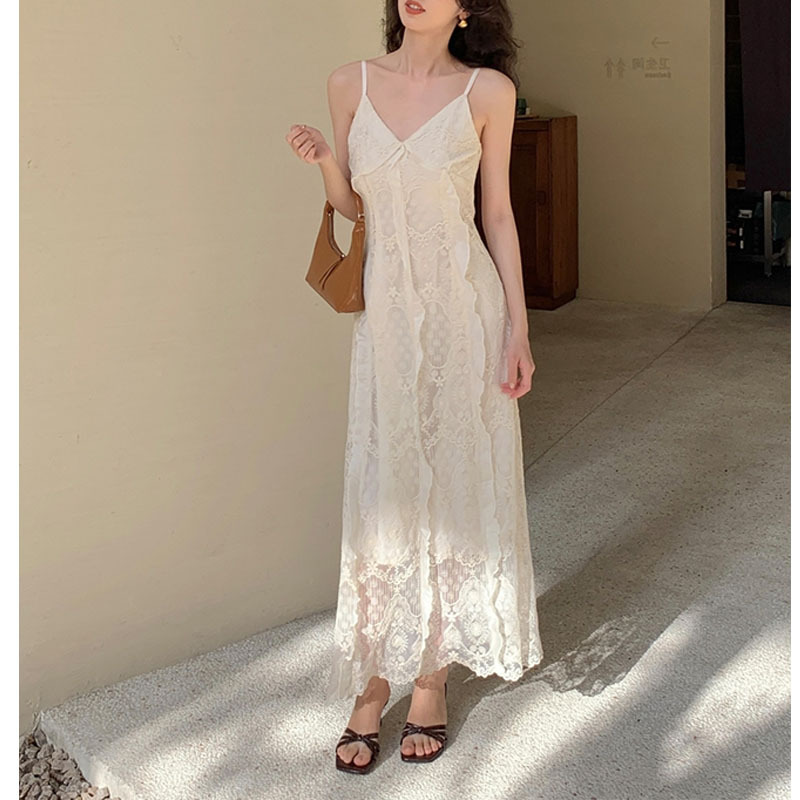 Lace Strap Ruffle Dress