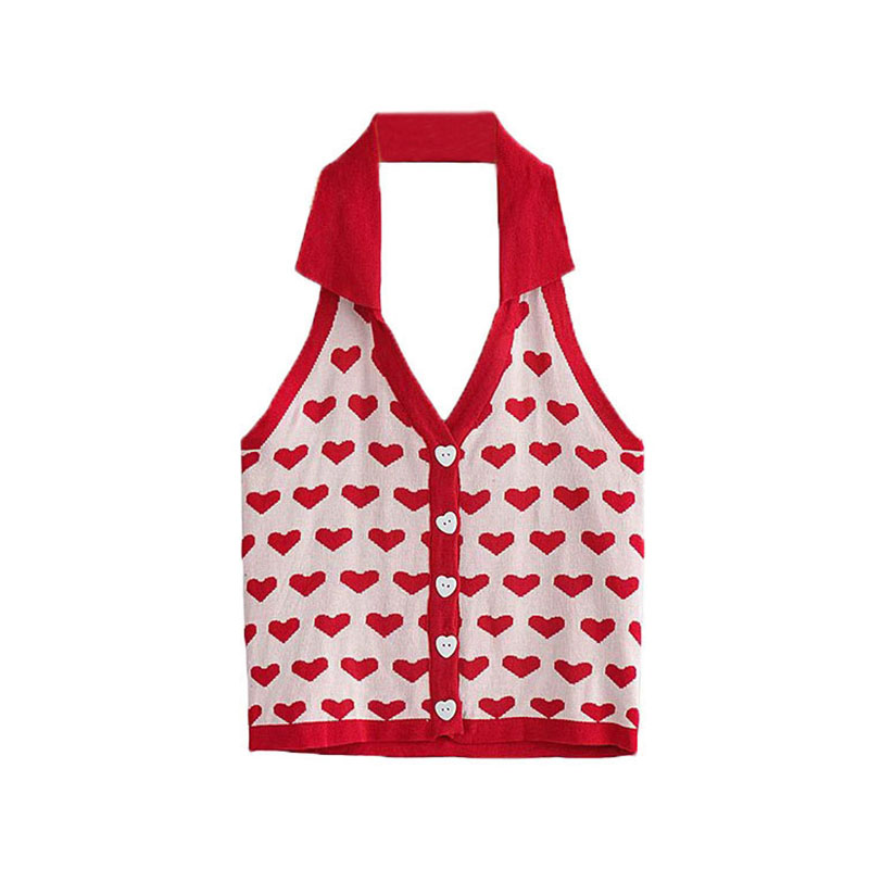 Women's Heart Jacquard Versatile Short Halter