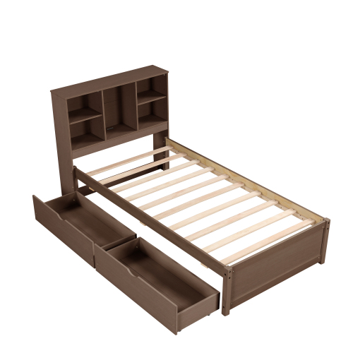 Modern Twin Size Bed Frame With Built-in USB Port On Bookcas view 2
