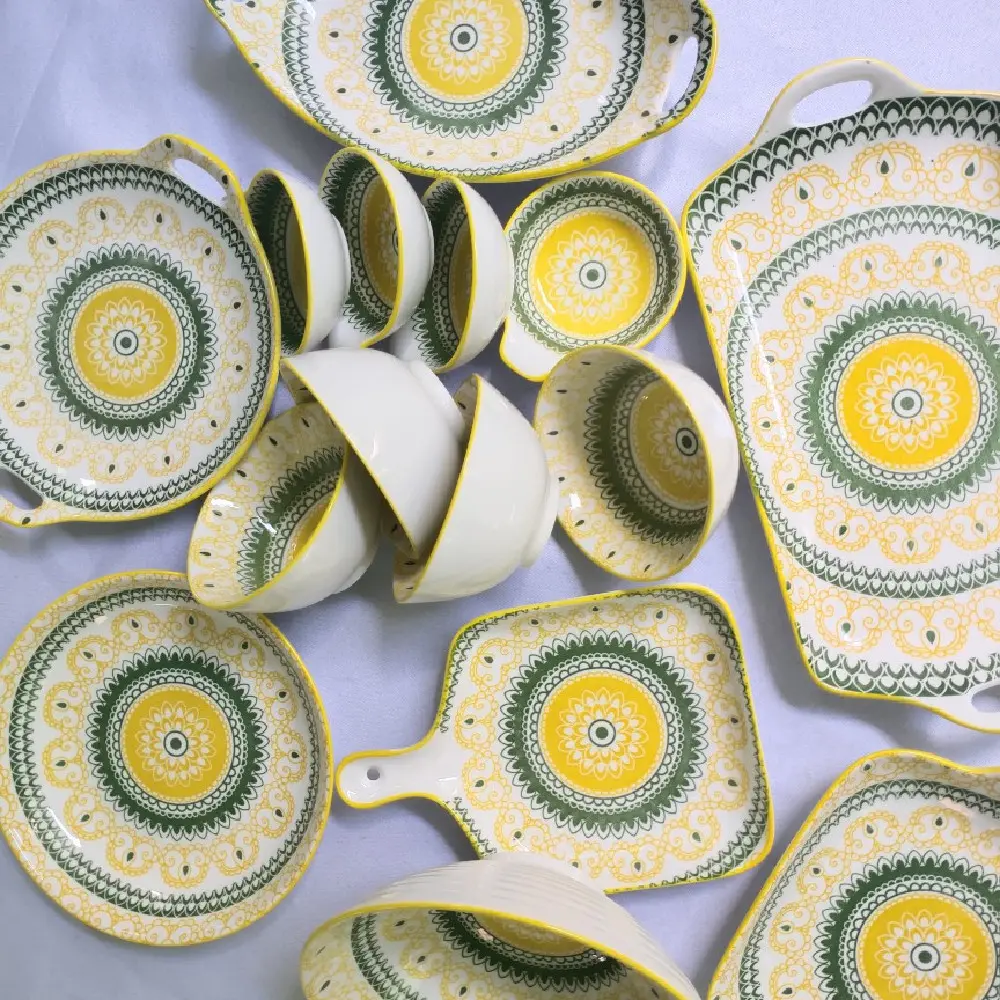 Bohemian Ceramic Plates Cutlery Set Color Box