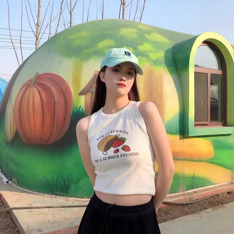 Strawberry Vest Letter Print Slimming Top
