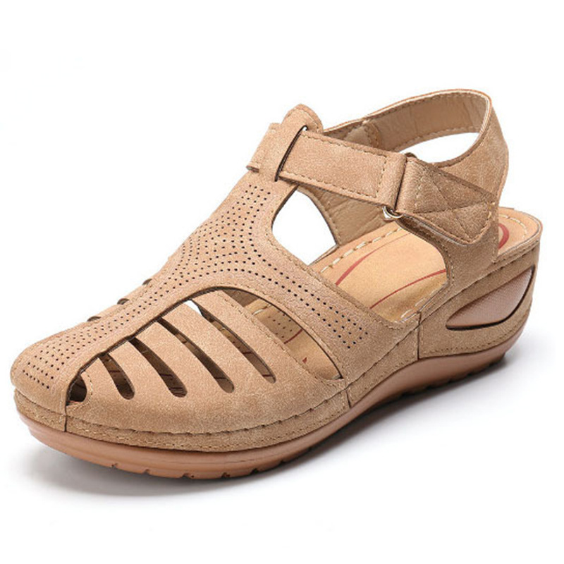 BEYONDARY Women's Plus Size Retro Wedge Sandals – Round Toe Comfort Sandals