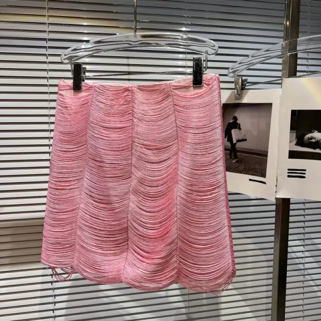 New Classic Style Tassel Line Padded Shoulder Suit Short Coat Skirt Suit Pink Skirt - Shop at LoveMi