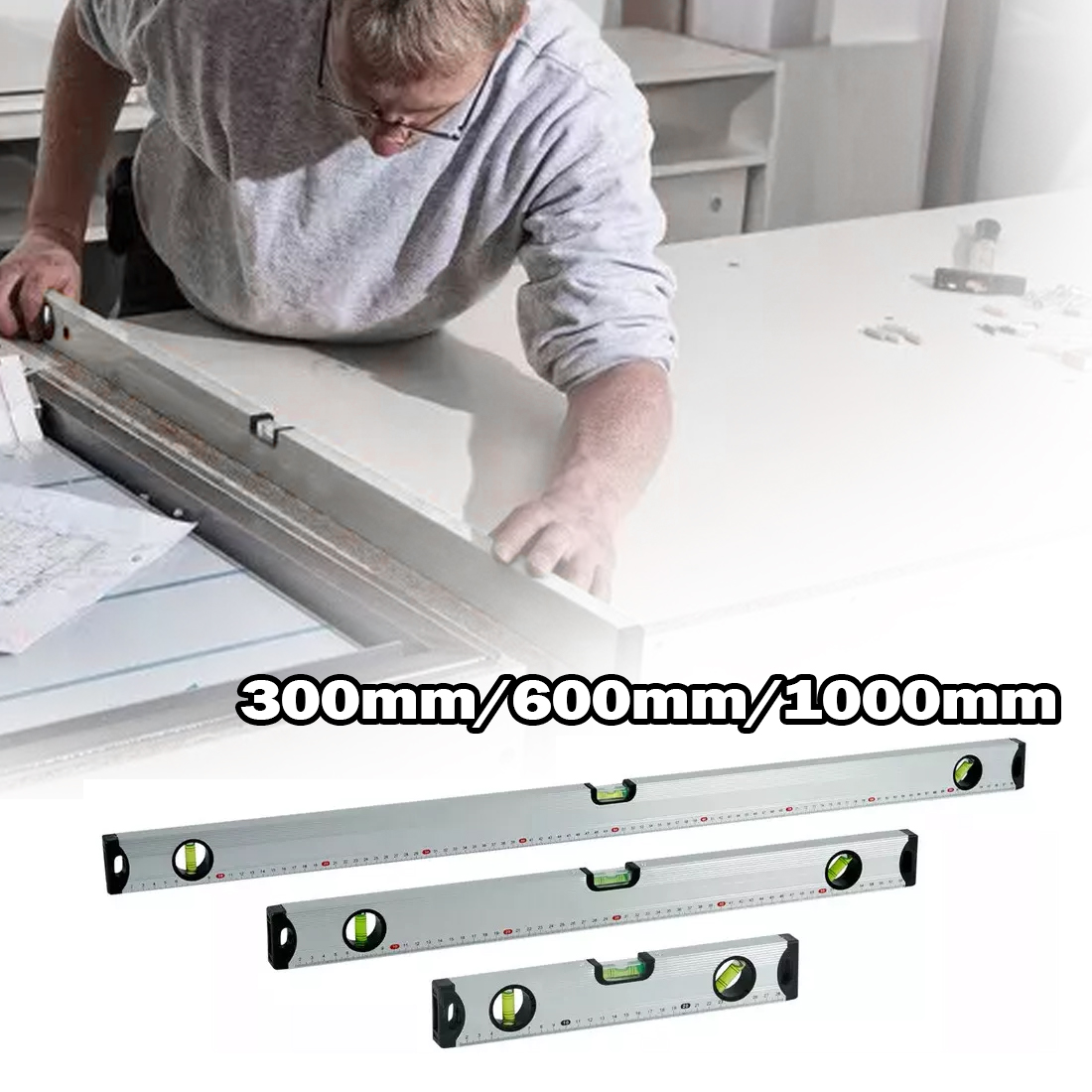 MAGNETIC 3 PIECE BUILDERS BUILDING SPIRIT LEVEL SET - 300, 600, 1000mm Silver — image 7