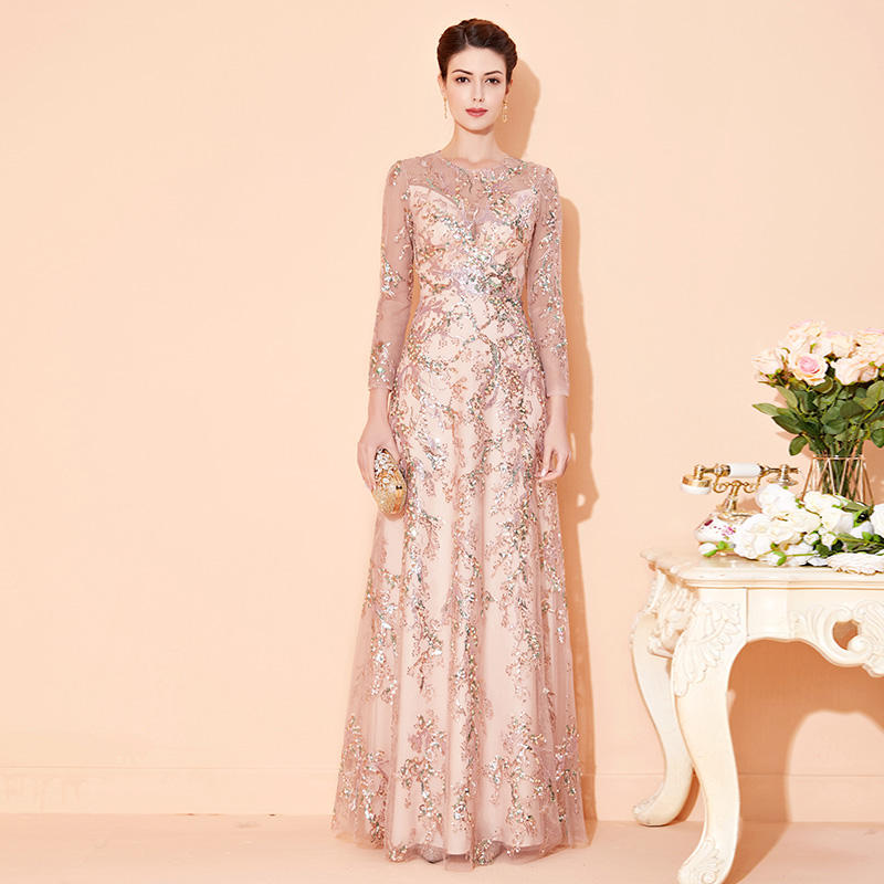 Elegant Long Evening Dress With Long Sleeves