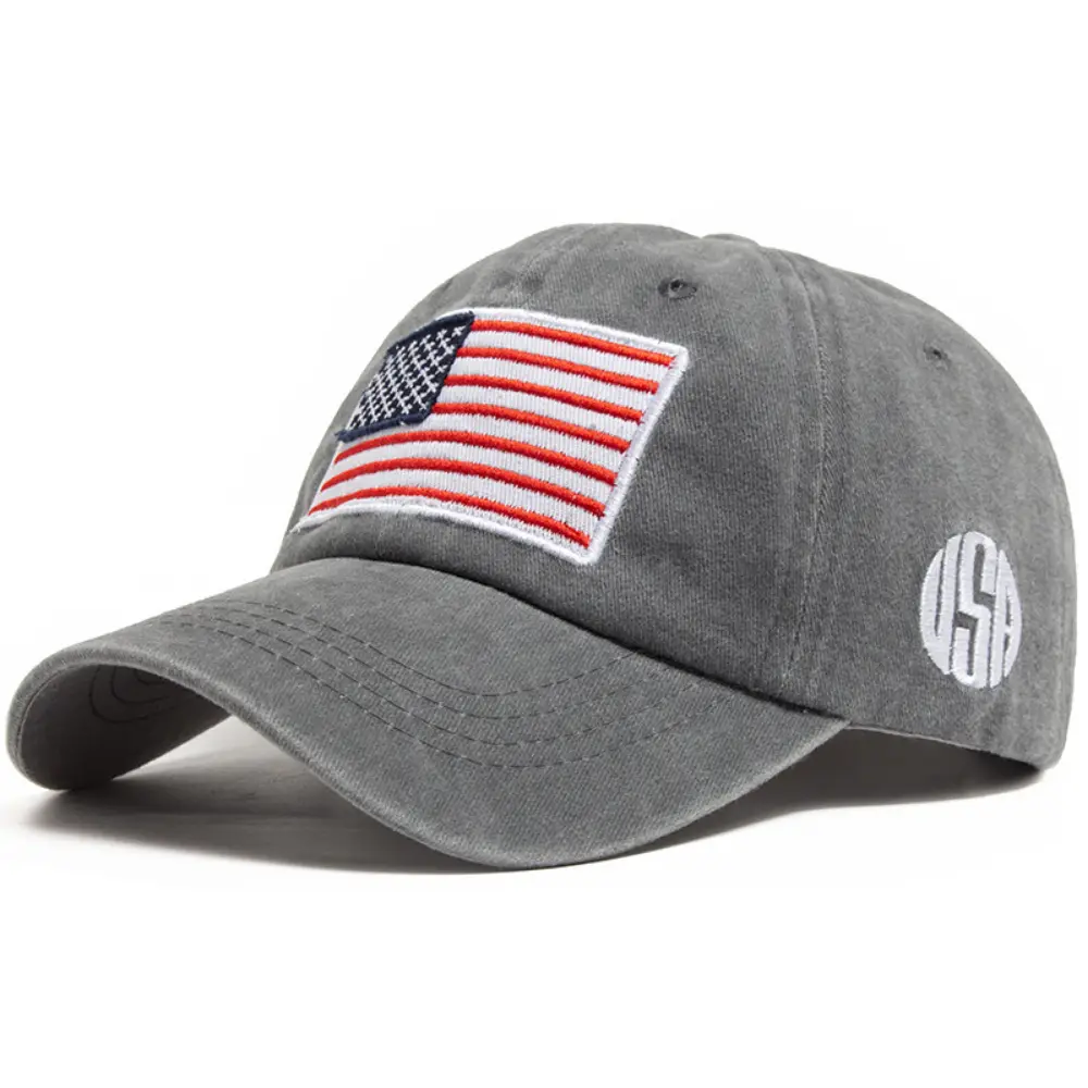 Men's And Women's Identical National Flag-style Side-stitched Letters Distressed And Rounded Edges Soft-top Adjustable Trendy Retro Baseball Cap Suitable For Ou