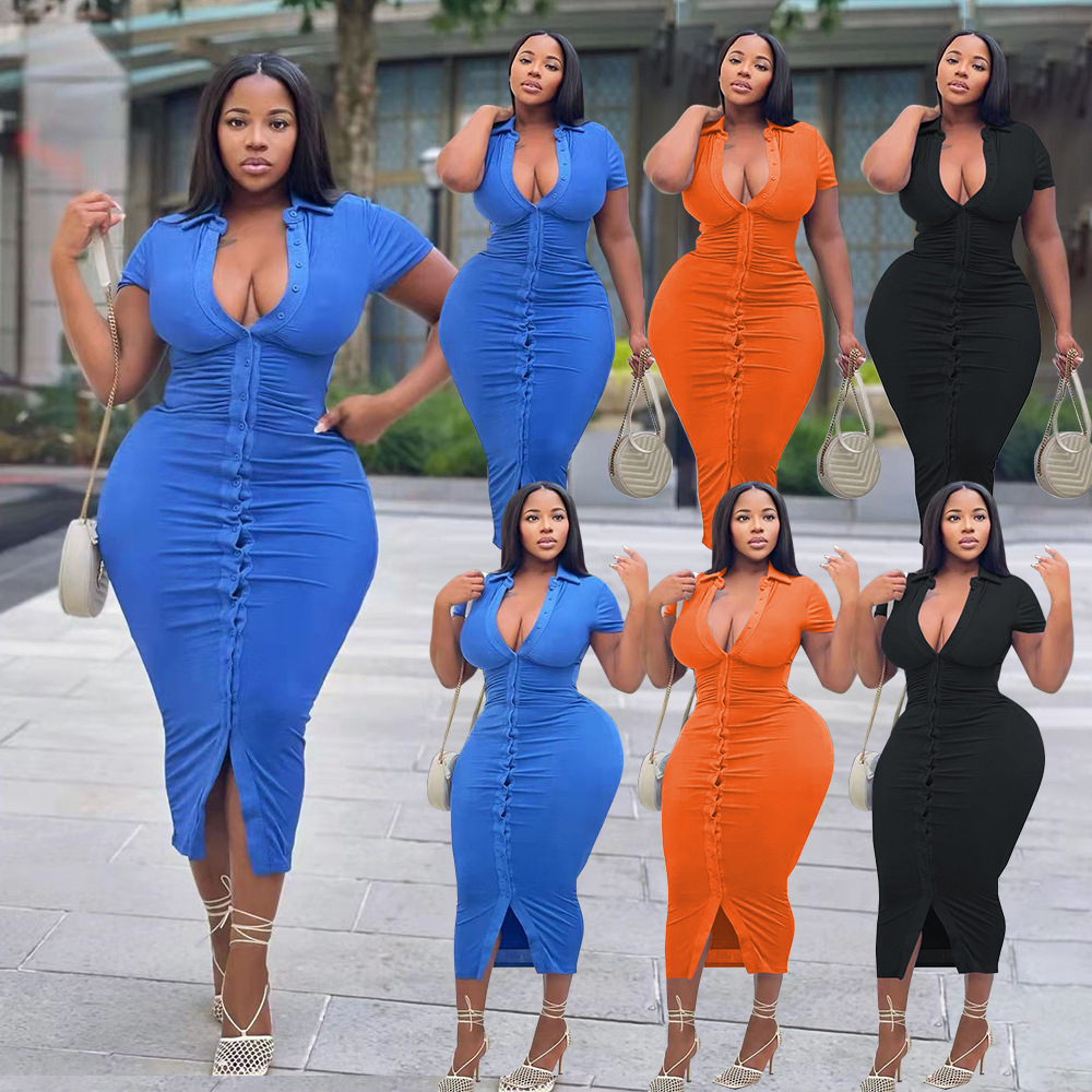 European And American Plus Size Women's Solid Color Dress