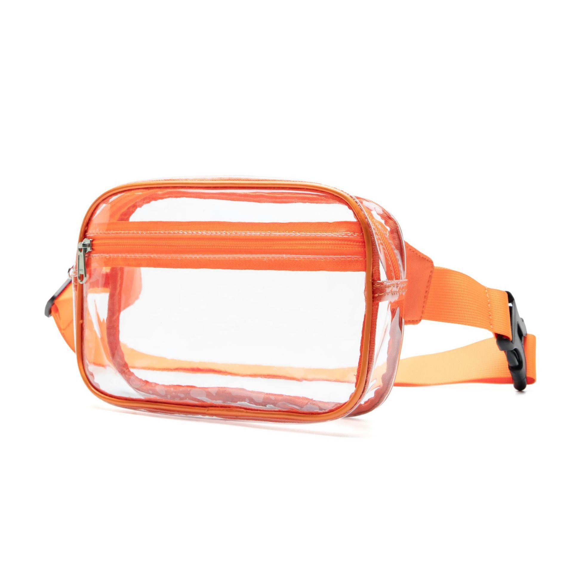 Transparent PVC Toiletry Bag, Waterproof, Portable, Large Capacity Crossbody Makeup Bag, Outdoor Sports Storage Bag, Waist Bag - Orange Red