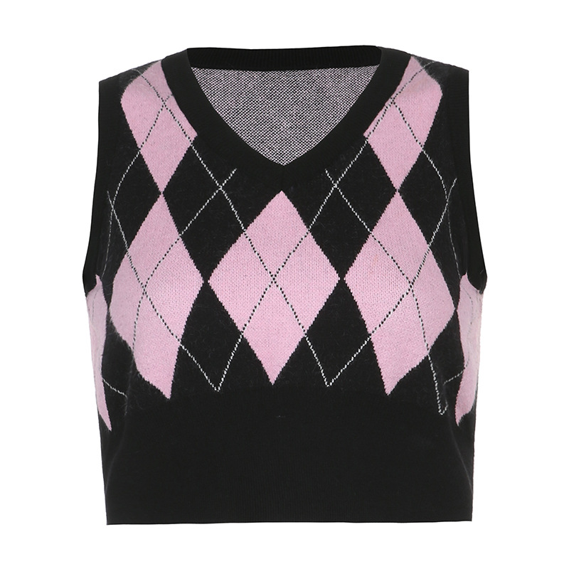 Title 3, V-neck Pullover with Rhombus Check and Wool Bas...