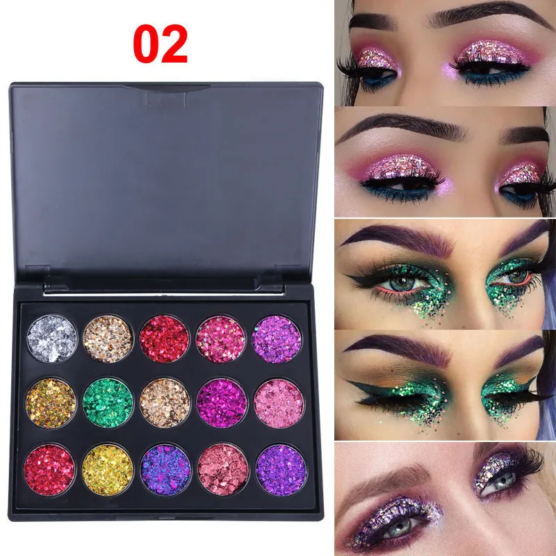 Creative 15 Colours Diamond Sequin Eyeshadow Palette - 2 Style