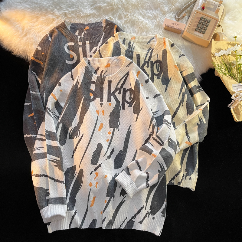 Fashionable Round Neck Pullover Loose Thick Knitted Sweater