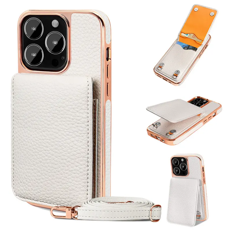 Litchi Pattern Wallet Lanyard Phone Case for 14