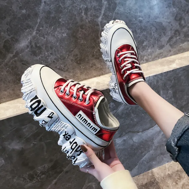 Newspaper Trifle Bottom Trendy Casual Heightening Sneakers Red - Shop at LoveMi