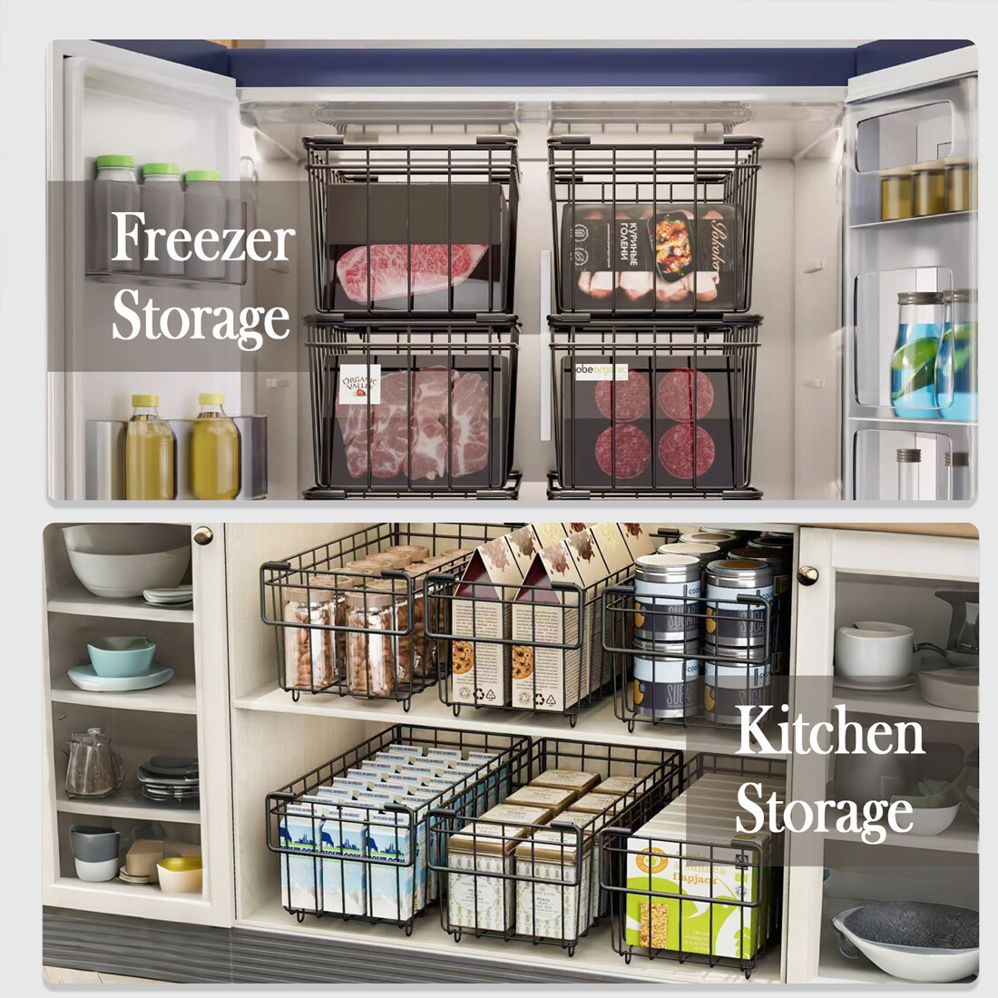 Chest Freezer Baskets - 5 Pack Stackable Organiser Ches Black — image 3
